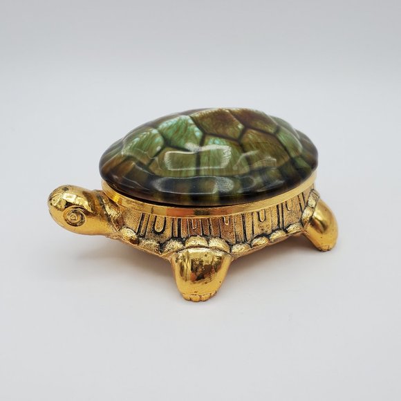 Source Unknown Storage & Organization Turtle Trinket Box Gold Tone Body Green Brown Resin
